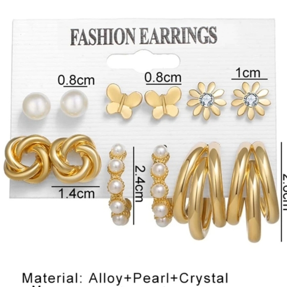 6 pairs Faux Pearl Flower Decor Earrings - Picture 2 of 3